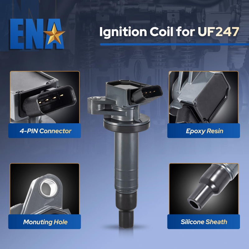 ENA Set of 4 UF247 Ignition Coils with 4503 Spark Plug 1.8 V4 Compatible with Toyota Pontiac Chevy Celica Corolla Matrix MR2 Spyder Prizm Vibe 2000 2001 2002 2003 2004 2005 2006 2007 2008 9091902239 - Image 3